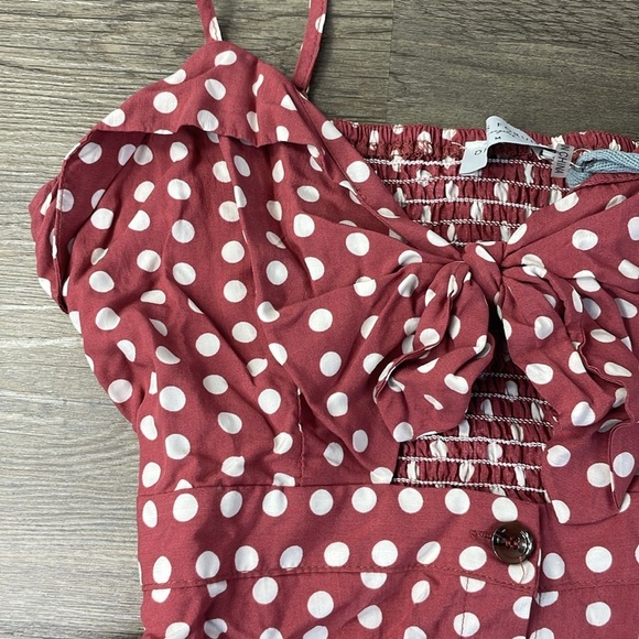 Dress Forum Womens Rust/White Polka Dot Spaghetti Strap Peek a Boo Front Dress S - Picture 4 of 10